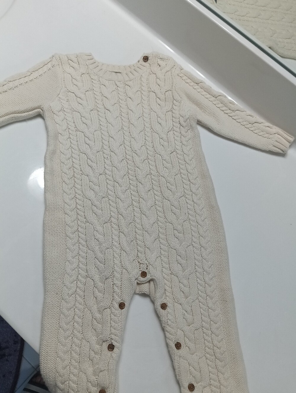Baby Gap Cream Cable Knit Button-Front Romper Size 12-18 Months